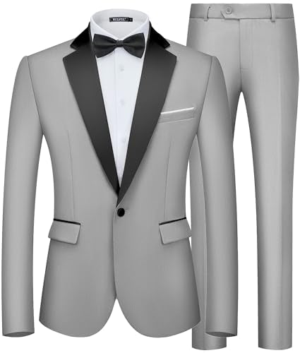 WULFUL Men's 2 Piece Slim Fit Suit Set One Button Blazer Jacket Pants Tuxedo Set for Prom, Wedding and Business