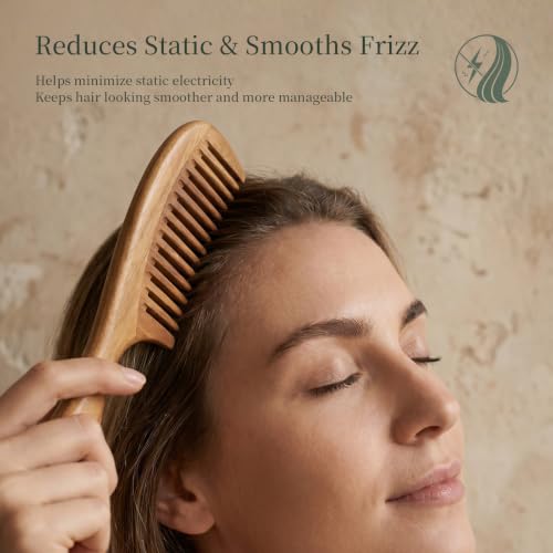Onedor Handmade 100% Natural Green Sandalwood Hair Combs - Anti-Static Sandalwood Scent Natural Hair Detangler Wooden Comb (Wide Tooth),1 Count (Pack of 1)