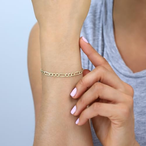 Nuragold 10k Real Yellow Gold Figaro Link 4.5mm Chain Bracelet (7"-9") - 8"