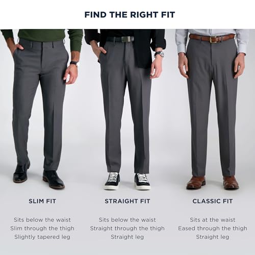 Haggar J.M Men's Stretch Superflex Waist Slim Fit Flat Front Dress Pant, Black, 30Wx30L