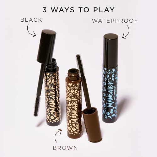 tarte maneater waterproof mascara – Extreme Curl, Instant Volume & Length, 16HR Ultra-Creamy Longwear Eye Makeup, Cruelty-Free, full size, black