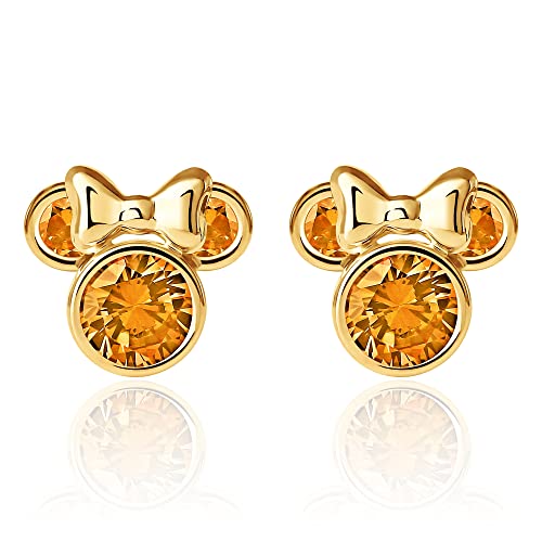 Disney Womens Minnie Mouse November Birthstone Earrings - 10K Gold Stud