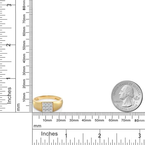 Gem Stone King Solid 10K Yellow Gold Natural White Diamond Wedding Anniversary Ring For Men | Available In Size 7, 8, 9, 10, 11, 12, 13