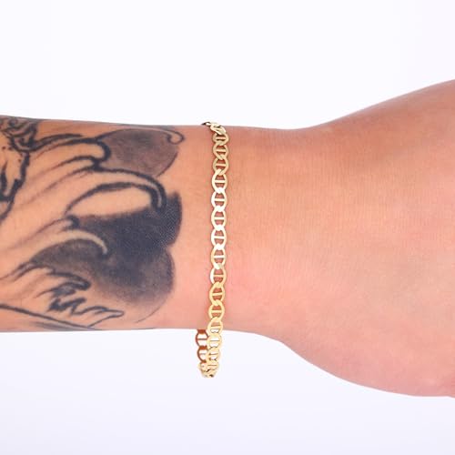 Nuragold 14K Real Yellow Gold 4mm Mariner Chain Solid Link Anchor Bracelet - 8.5"