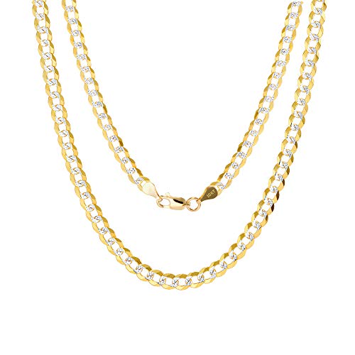 Nuragold 10k Real Yellow Gold Cuban Curb 5mm Solid Pave Chain Necklace - 26"