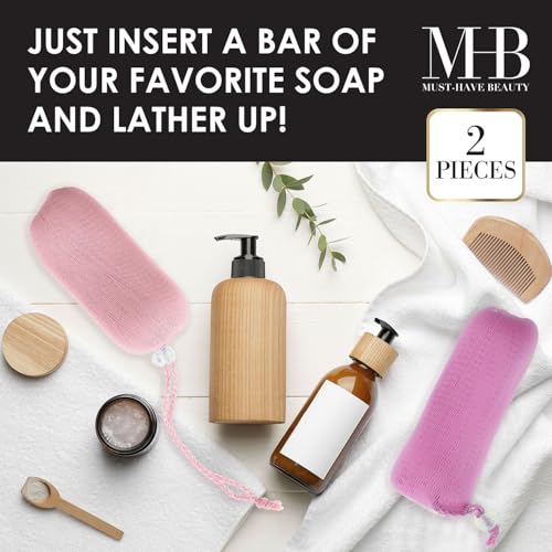 2pc Pink Exfoliating Soap Loofah - Soft & Gentle Body Scrubber Value Pack