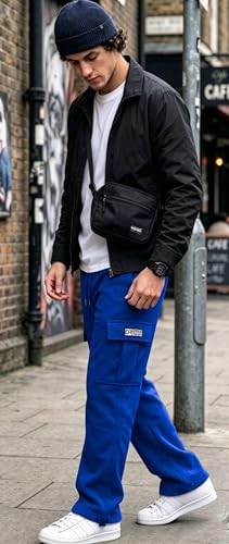 HUNGSON Mens Cargo Sweatpants Drawstring Casual Hiking Pants Joggers Athletic Trousers Cotton Loose Straight Pants for Men