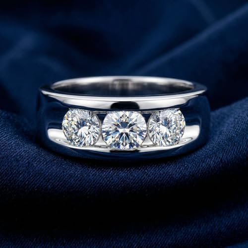 P3 POMPEII3 Pompeii 2 1/4Ct Diamond Men's Three Stone Ring 10k White Gold Lab Grown - Size 12 (G/H,VS1-VS2)