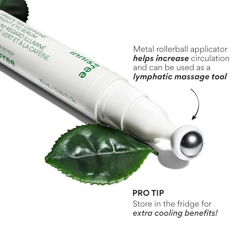 innisfree Green Tea Caffeine Depuffing Eye Serum Roll-On with Niacinamide & Hyaluronic Acid, Cooling Korean Under Eye Roller for Puffiness, Dark Circles, Brightening & Hydration