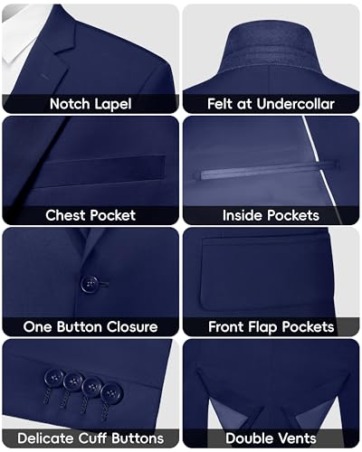 LUPURTY Men's 2 Piece Suits Slim Fit One Button Blazer Jacket Pants Tuxedo Set with Tie for Prom, Wedding and Business Navy