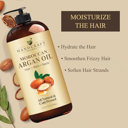 Handcraft Blends Moroccan Argan Oil - 16 Fl Oz - 100% Pure and Natural - Premium Grade Carrier Oil for Skin and Hair - Hair and Body - Massage - Cold-Pressed