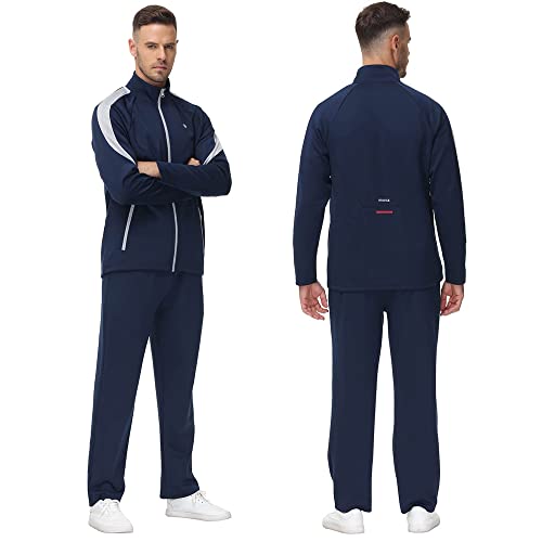 MoFiz Men's Activewear Full Zip Warm Tracksuit Sports Set Casual Sweat Suit Jogger Running 2 Piece Outfits Navy&Light Gray XL