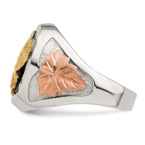 Men's 10k Yellow Gold Eagle and Onyx Ring, Sterling Silver, 12k Green and Rose Gold Black Hills Gold Motif, Size 9