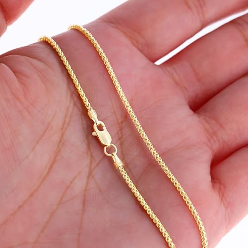Nuragold 14K Real Yellow Gold Franco 1.4mm Solid Diamond Cut Chain Necklace - 22"
