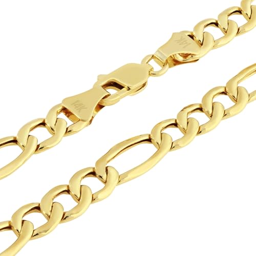 Nuragold 14k Real Yellow Gold Figaro Link 5.5mm Chain Necklace (16"-30") - 18"