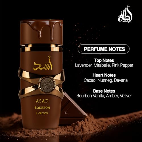 Lattafa Asad Bourbon for Unisex Eau de Parfum Spray, 3.4 Ounce / 100 ml