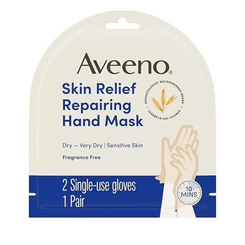 Aveeno Skin Relief Repairing Hand Mask, Moisturizing Gloves with Triple Oat & Shea Butter for Very Dry Skin, Hand Care for Sensitive Skin, Fragrance-Free, 1 Pair of Single-Use Gloves