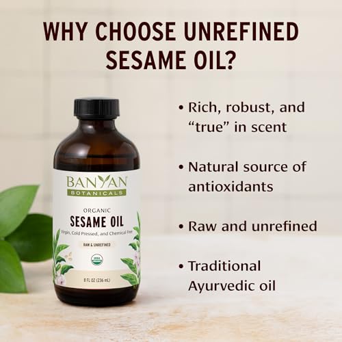 Banyan Botanicals Organic Unrefined Sesame Oil – Rich & Warming Ayurvedic Massage Oil for Body & Scalp – Traditional Abhyanga Oil for Deep Tissue Grounding & Recovery – 16 oz – USDA Organic