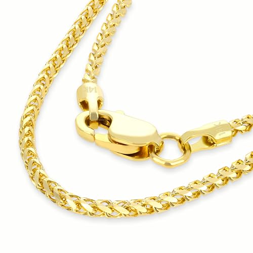 Nuragold 14K Real Yellow Gold Franco 1.4mm Solid Diamond Cut Chain Necklace - 22"