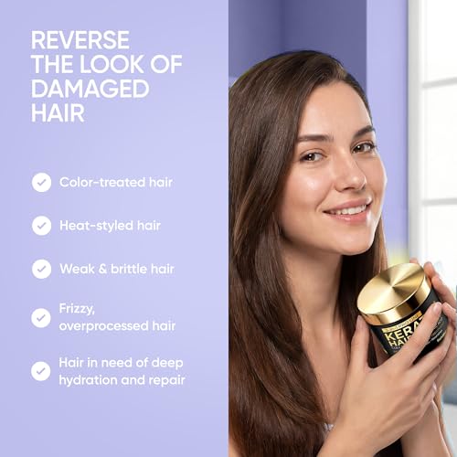 SUNATORIA Keratin Hair Mask - Deep Repair for Dry, Damaged Hair - Hydrolyzed Keratin, Hyaluronic Acid, Argan Oil and Collagen - Sulfate-Free, Paraben-Free | 8.5 fl oz