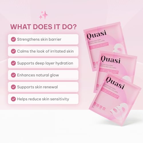 Quasi Salmon PDRN Collagen Mask – Korean Skin care Gel Face Mask for Hydration, Firming & Smoothing Skincare, Collagen Boost & Pore Care – 4 Masks, Non-Irritating, Natural Ingredients