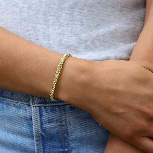 Nuragold 14K Real Yellow Gold Square Franco Box Chain Wheat Bracelet - 4mm,7.5"