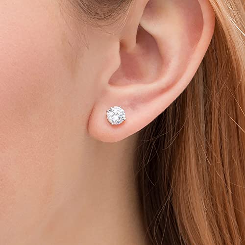 Solid 10k Gold Solitaire Round Moissanite Earring 2 ctw Push Back Stud Earrings for Woman and Man (10k Yellow Gold)
