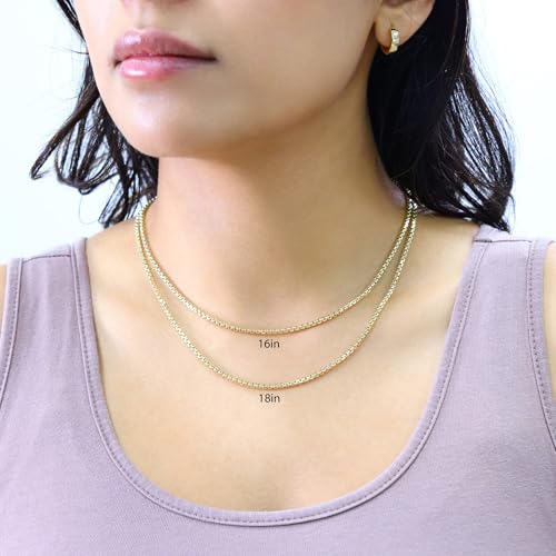 Nuragold 10K Real Yellow Gold Round Box 2.5mm Venetian Link Chain Necklace - 18"