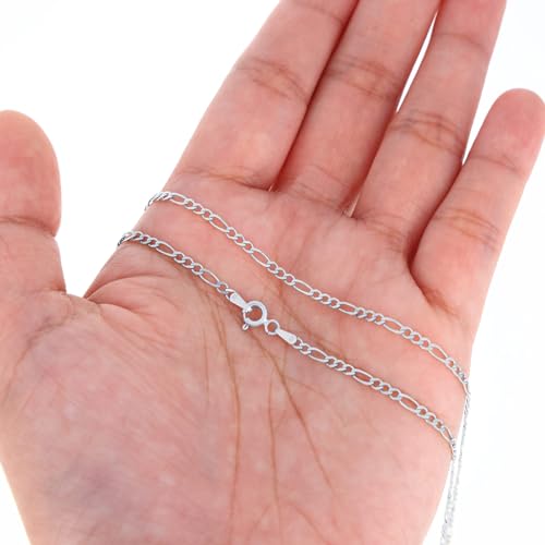 Nuragold 10k Real White Gold Figaro Solid Link 2.25mm Chain Necklace - 20"
