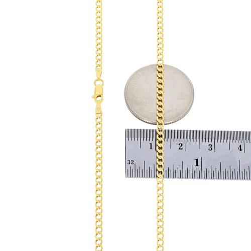 Nuragold 10k Real Yellow Gold Cuban Curb Link 2.5mm Chain Necklace, 16"-26" - 18"