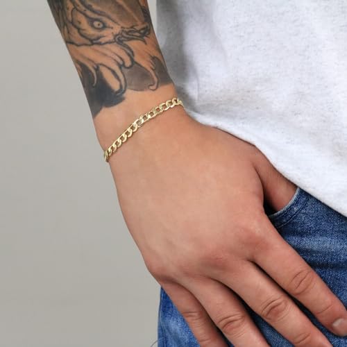 Nuragold 10k Real Yellow Gold Cuban Curb Link 5.5mm Chain Bracelet (7"-9") - 8"
