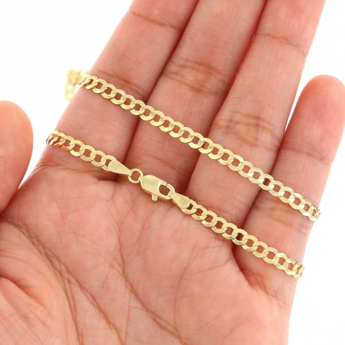Nuragold 10k Real Yellow Gold Cuban Curb Solid Link Chain Necklace - 4mm - 18"
