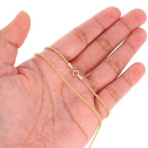 Nuragold 10k Real Yellow Gold Rope Chain Diamond Cut Thin Necklace - 1.5mm - 18"