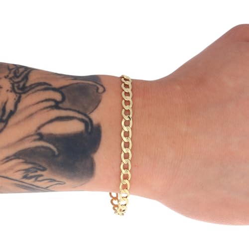 Nuragold 10k Real Yellow Gold Cuban Curb Link 5.5mm Chain Bracelet (7"-9") - 8"