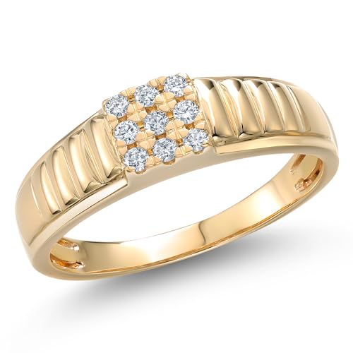 Gem Stone King Men's Solid 10K Yellow Gold White Lab Grown Diamond Ring | 0.18 Cttw | E-F Color | VVS-VS Clarity (Size 10)