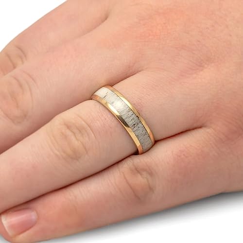 The Men's Jewelry Store (Unisex Jewelry) Deer Antler, 14k Rose Gold 7mm Titanium Comfort-Fit Ring Size 6