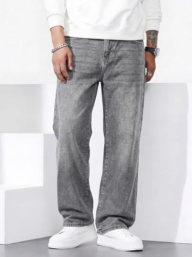 JMIERR Mens Denim Baggy Jeans Relaxed Fit Work Pants for Men Outdoor Casual Quiet Luxury Pants, L, Gray