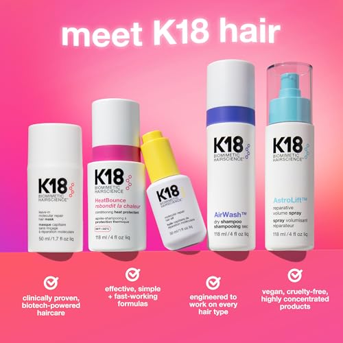 K18 HeatBounce Conditioning Heat Protection Spray for Hair + Leave In Conditioner - Detangles, Softens + Helps Reduce Breakage - Protects Up to 450°F (1.6 Fl oz)