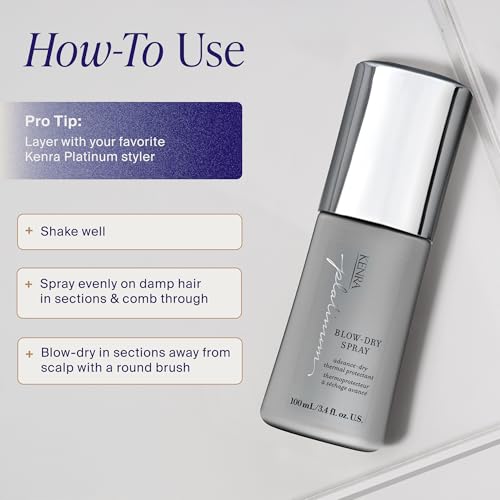 Kenra Professional Platinum Blow-Dry Spray | Time-Saving Heat Protectant | Detangles, Smooths, and Softens | Eliminates Frizz & Resists Humidity | Medium To Coarse Hair | Travel 1.7 fl. oz