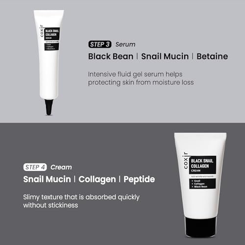 coxir Black Snail Collagen Starter Kit, Korean Travel Essentials (4-Piece)