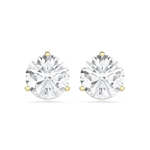 The Diamond Deal IGI Certified .50ct (1/2Cttw) Carat Round Brilliant Lab-Grown Diamond 3-Prong Stud Earrings in 14k Yellow Gold With Screw Back Closure