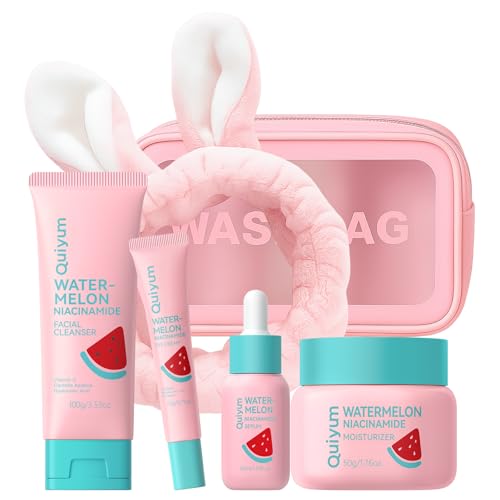 QUIYUM Watermelon & Niacinamide Skincare Set for Women Teens Girls, 4PCS