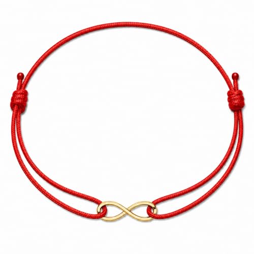 Luck Strings 14k Solid Gold Infinity Cord Bracelet String Charm Adjustable Jewelry Unisex Rope Thread Bracelets for Women Men (Red)