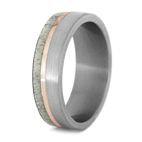 The Men's Jewelry Store (Unisex Jewelry) Deer Antler, 14k Rose Gold 6mm Brushed Titanium Comfort-Fit Wedding Ring Size 12