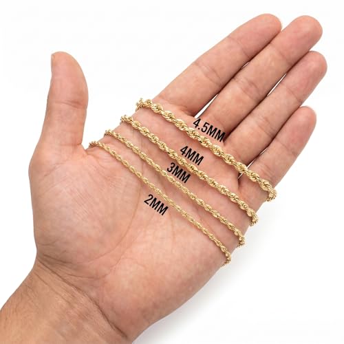 14K Solid Gold - Men's Rope Chain Necklace - Handcrafted in USA by Galaxy Gold - Diamond Cut 16" to 30" lengths