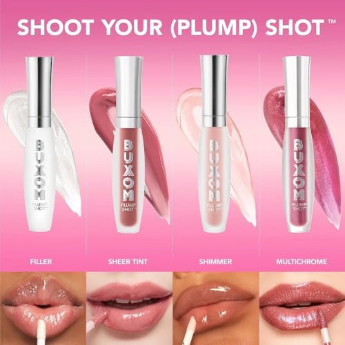 Buxom Plump Shot Peptide Lip Serum - Lip Plumper Gloss for Women with Peptides, Hyaluronic Acid & Glycerin - Volumizing Makeup for Fuller, Smoother Pout - Clear (0.14 oz)