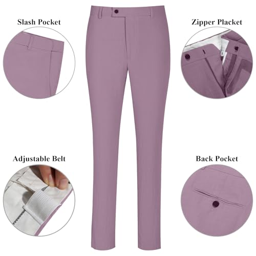 Diaryan Linen Men Suits Casual Tuxedo Regular Fit Lilac 2 Piece Blazer One Button Formal Jacket Pants for Wedding Party L