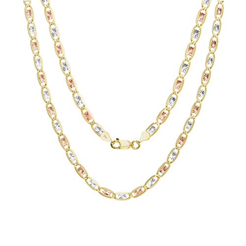 Nuragold 10k Solid Tri Color Gold Valentino 4mm Anchor Link Chain Necklace - 22"