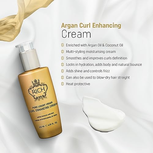 RICH Pure Luxury Curl Defining Cream for Curly & Wavy Hair - Controls Frizz and Add Natural Bounces - Enrich with Argan Oil, Coconut Oil & Hydrolyzed Wheat Protein - 4.05 Oz.