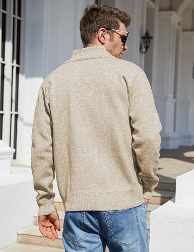 Yeokou Men's Slim Fit Zip Up Casual Knitted Cardigan Sweaters with Pockets (Large, Khaki)